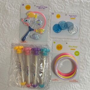 Sun Squad Pool Toy Bundle Kids OS Multicolor New Dive Rings Fish Water Blasters